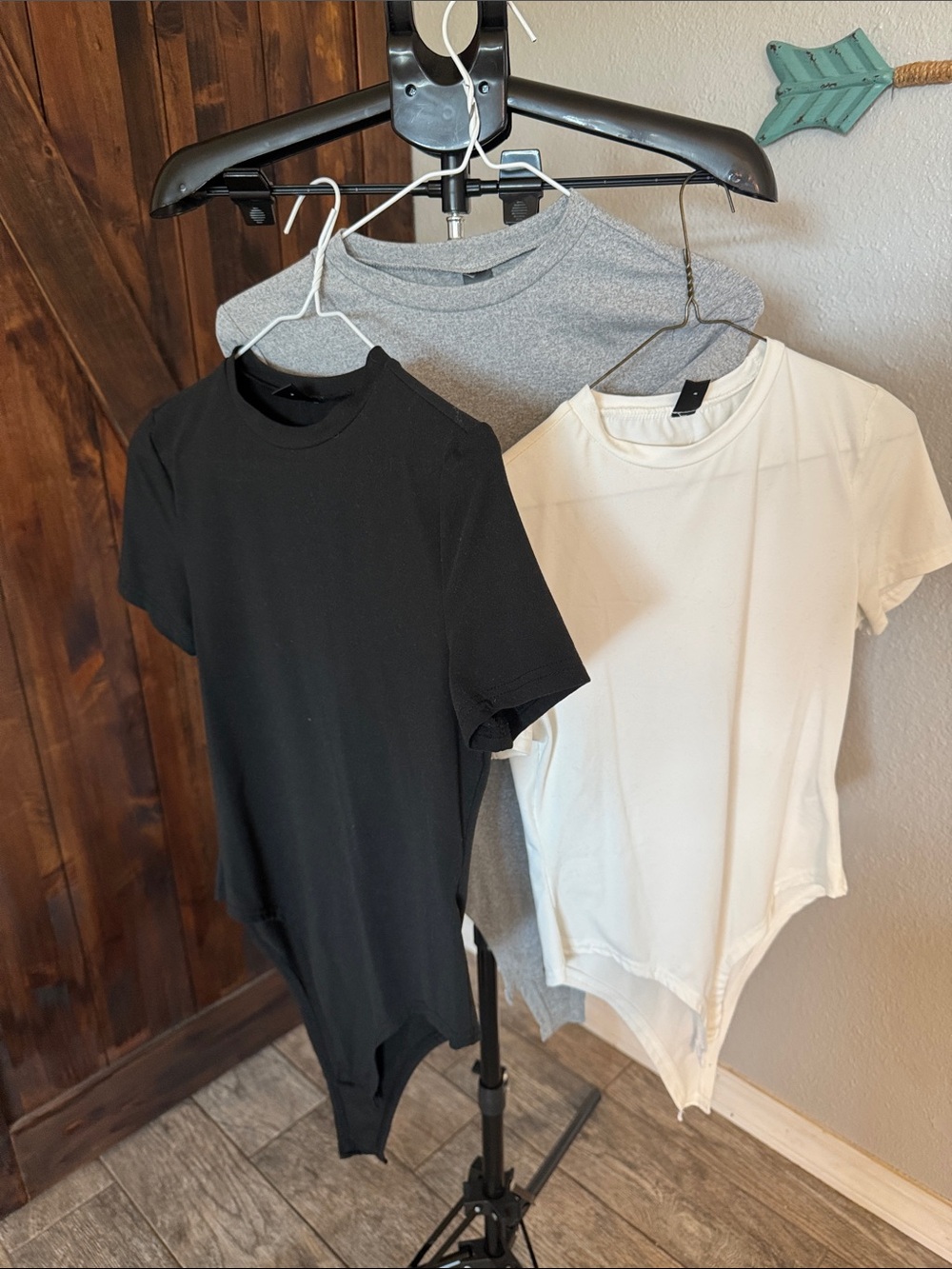 SHEIN Trio Crewneck Bodysuits - Black, White, Gray